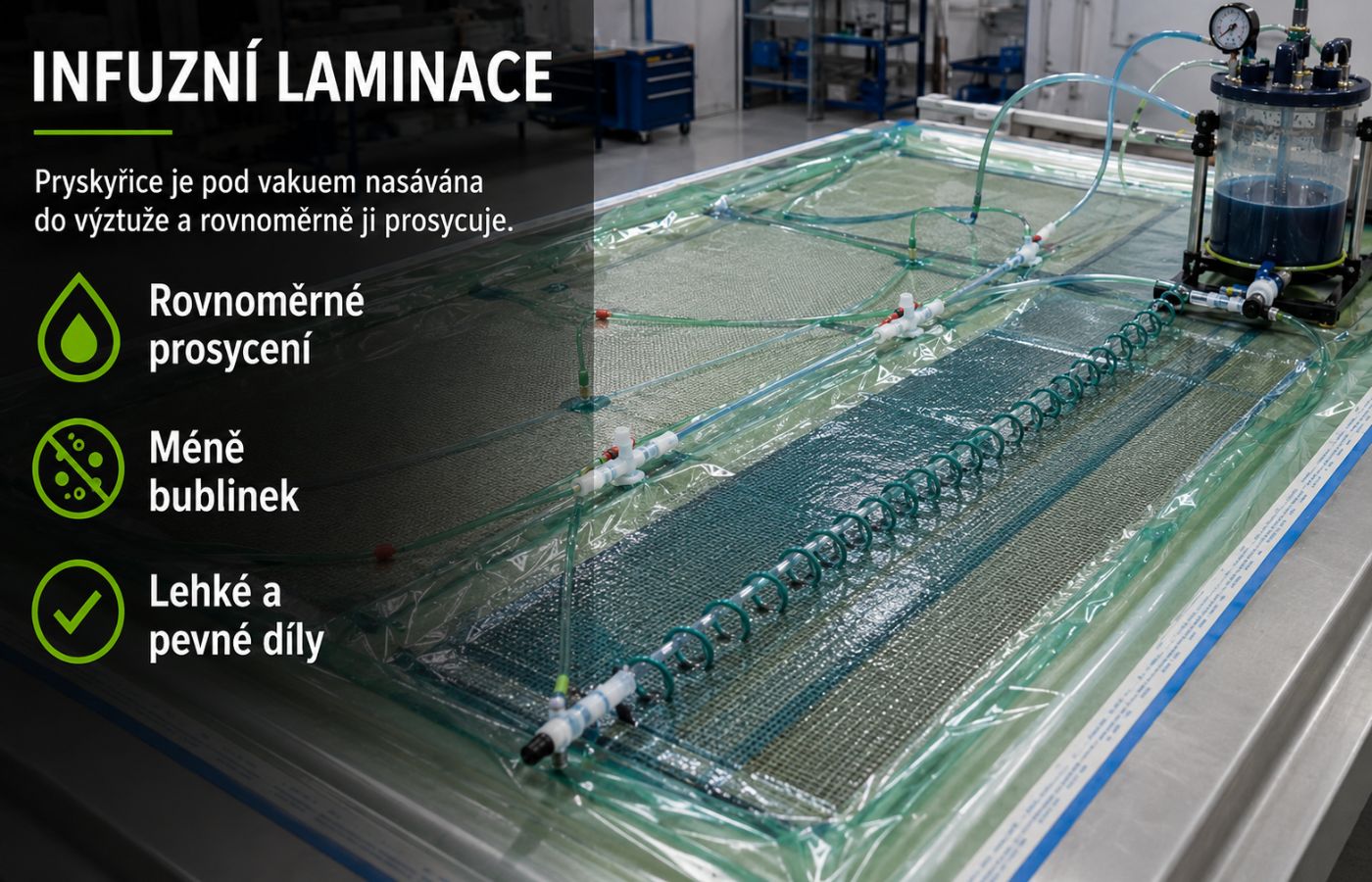 Infuzní laminace kompozitního dílu s epoxidovou pryskyřicí